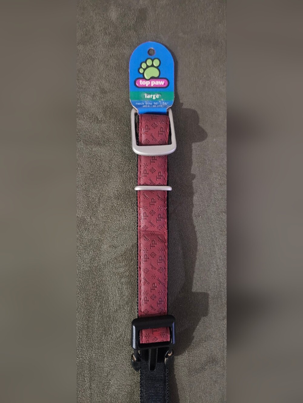 Top Paw Large Maroon Dog Collar with Patterned Design Size Large 16" - 26"